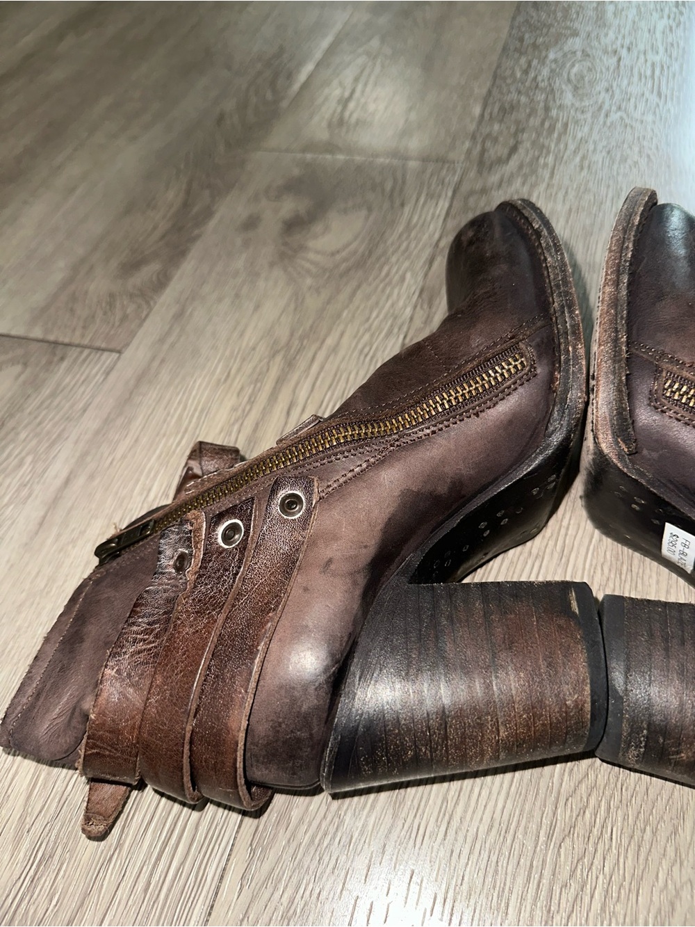 Freebird Blaze Brown Leather Booties Side Buckle Heeled Ankle Boots Size 7 - Picture 8 of 11